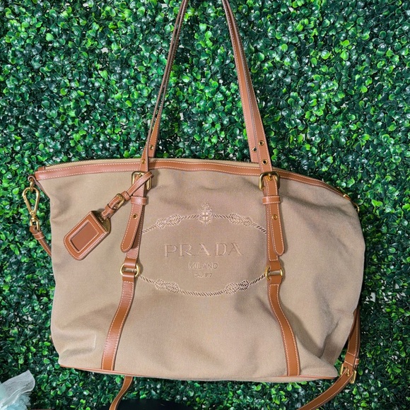 Prada Beige and Brown Weekender Women's Tote - Picture 1 of 13